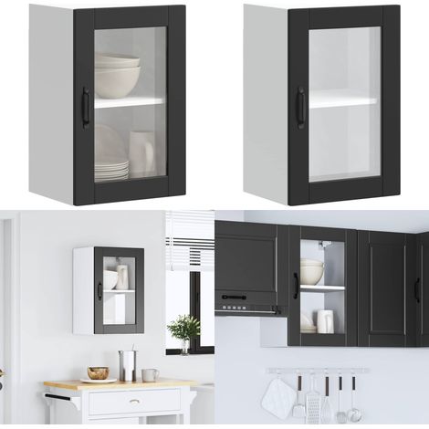 vidaXL Küchen-Hängeschrank mit Glastür Porto Schwarz (1/5)