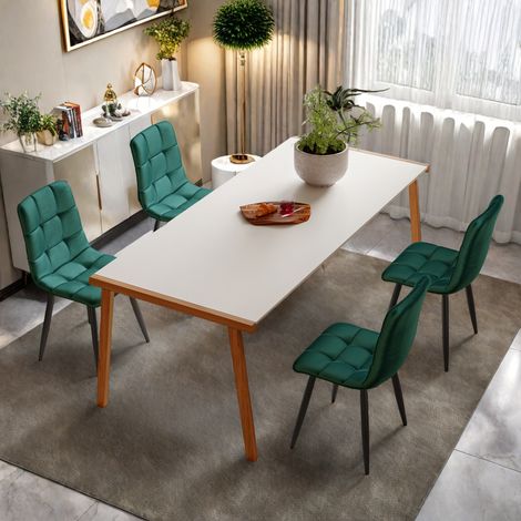 Set di 4 sedie da pranzo, 4 posti, con gambe in metallo, design ergonomico, sedie da pranzo, schienale imbottito in velluto - Verde