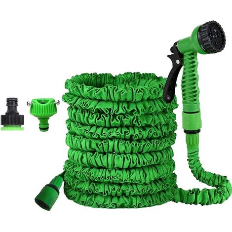 Tuyau d'arrosage extensible de 15 m avec 7 fonctions de pulvérisation, adapté à l'arrosage des plantes, au lavage de voiture, aux douches d'animaux. (1/4)