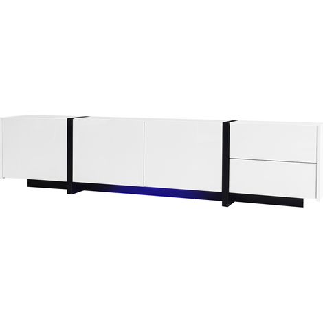 Mobile TV basso 170x30x39 cm bianco lucido e nero con 3 ante 1 cassetto e anta a ribalta MODENUIT (1/5)