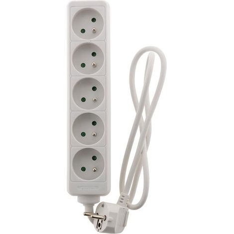 Zenitech – Multiprise 5 prises 16A blanc câblé – Intensité 16A – Pour utilisation domestique et professionnelle – Conception pratique