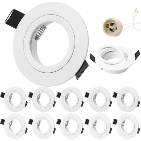 Spot LED Encastrable 230V Cadre Avec Douille GU10, Spots de plafond en Aluminium Blanc, Rond plat Spots Salle de bain spot cadre d'encastrement 68mm pour GU1O/MR16 Lot de 10 (1/5)