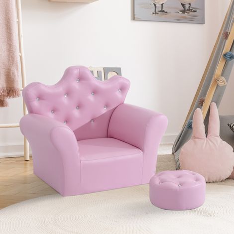 Divano per bambini con pouf, divano per bambini a tema principessa, mini divano per un angolo accogliente, cameretta, sala giochi, camera da letto, rosa (1/5)