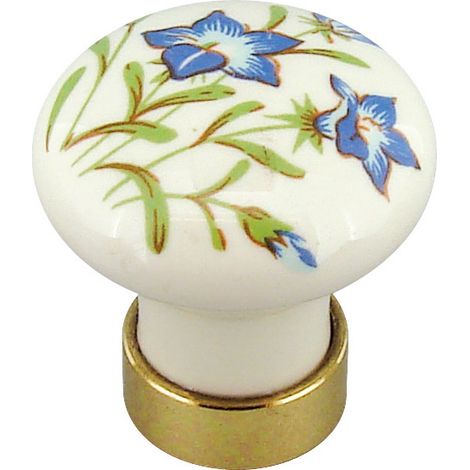 Bouton porcelaine 30mm – Décor fleur bleue – Embase laiton – Vendu à l'unité – Tcasystem