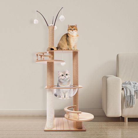 Beige Kratzbaum, 132cm Stabiler Kratzbaum, mit Kratzbäumen Breiten Plattformen Einer Raumkapsel, für Wohnzimmer Balkon Tierhandlung (1/5)