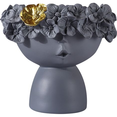 Vase - Couronne De Fleurs - Tête De Poupée En Résine - Pour Fleurs Fraîches Artificielles Ou Séchées - 1 Pièce (1/4)