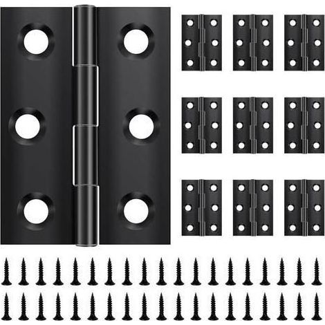 Lot de 10 charnières pliables 45 mm × 31 mm, en acier inoxydable, noires, petites charnières, pour portes, fenêtres, armoires avec 60 vis (1/4)