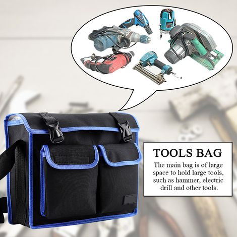 Robuste Werkzeugtasche aus Oxford-Canvas, Schultertasche für Elektriker und Reparaturarbeiter, blau, praktische Aufbewahrung. (1/5)