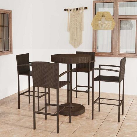 Ensemble de bar de jardin 5 pcs-Bar d'extérieur Résine tressée Marron 309847 (1/5)