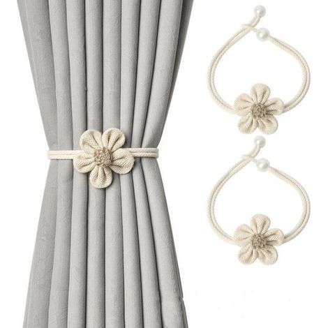 Attaches De Rideaux - Coton Et Lin Tissées À La Main - Style Campagnard Floral - Lot De 2 (1/5)