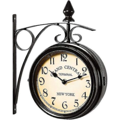 Paddington doppelseitige schwarze Metall-Wanduhr, gartenfreundlich (1/4)