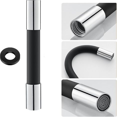 Tuyau d'extension de robinet de forme universelle avec bulleur de filtre (avec joint d'étanchéité) Rotation à 360°, 20cm noir (1/5)