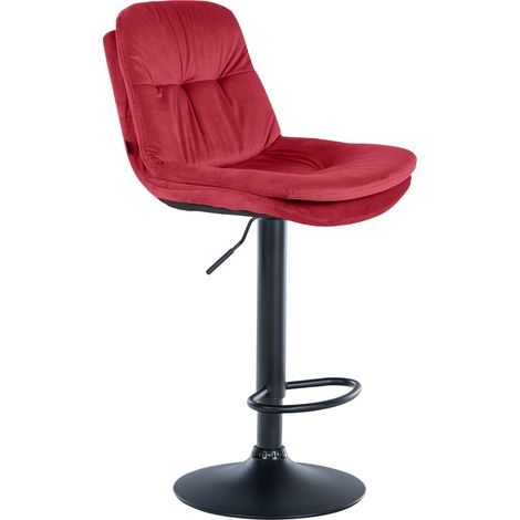 Sgabello alto x1 per cucina e bar con seduta in morbido velluto rosso e struttura in metallo nero 100005920