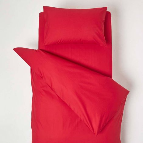 HOMESCAPES Red Cotton Cot Bed Duvet Cover Set 200 Thread Count - Red