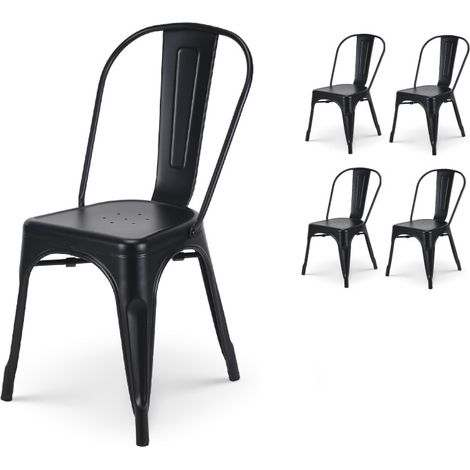 Kosmi – Lot de 4 chaises en métal noir mat – Style industriel – Charge jusqu'à 120 kg – Empilables avec patins en plastique (1/7)
