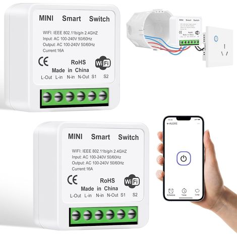 Interrupteur Intelligent, 1/2 Way Smart Switch, Interrupteur WiFi, Contrôle Vocal, interrupteur connecté 2400W/10A-NéCessite Un Fil Neutre (1/5)