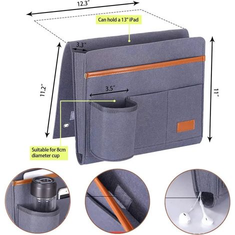 Bolsa colgante de fieltro grueso para cama, bolsa de almacenamiento gris (1/5)