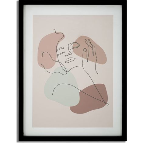 Stampa con cornice Face A line art donna toni terra 35x47 cm