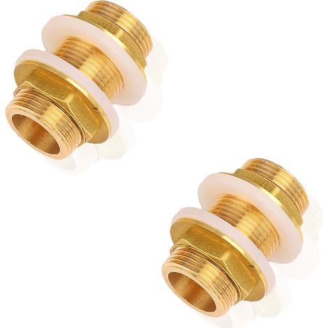 2PCS Raccord de Tuyau en Laiton G1/2 Mâle, Laiton Passe Paroi, Raccord de Réservoir D'eau en laiton Avec Joint Silicone, Château d'Eau, raccord de Réservoir Durable et Étanche(D20,G3/4,50MM) (1/5)