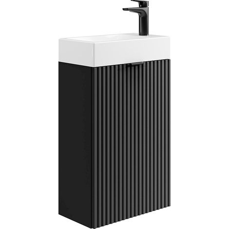 Mobile lavabo scanalato porta reversibile nero H60 x L40 x P22 - VAHIRA