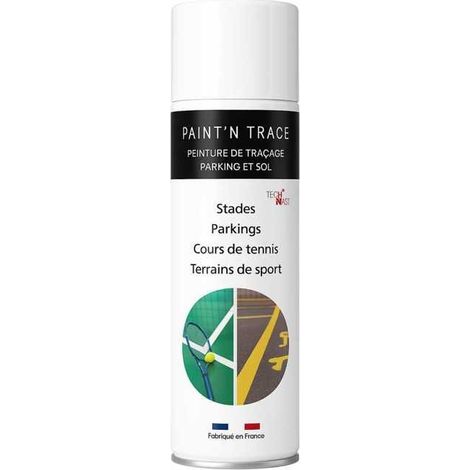 TECH N'FAST bombe peinture traçage sol blanc 500 ml — aérosol professionnel pour marquage parking et terrains