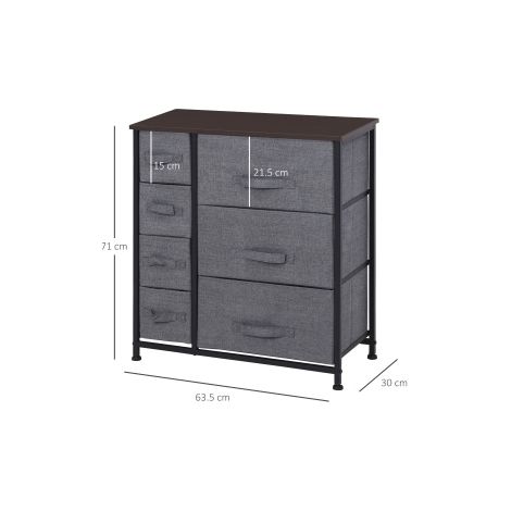 Kommode 63,5 x 30 x 71 cm, dunkelgraues Metall, 7 Stoffschubladen – MEUBLIV (1/5)