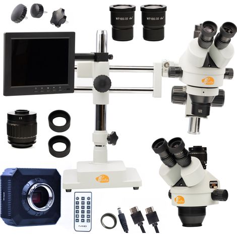Rosfix Trinokular-Stereomikroskop auf einem Jupiter Pro Gantry MSJP-T-SDMS1 + 8-Zoll-Display + 56-LED-Beleuchtung + Displayhalterung + Orion PRO Kamera
