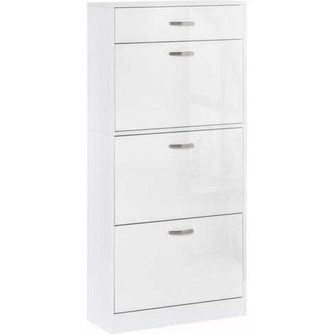 Homcom meuble à chaussures - 3 portes abattantes et tiroir coulissant - dim. 62l x 24l x 135h cm - poignées alu. panneaux particules blanc