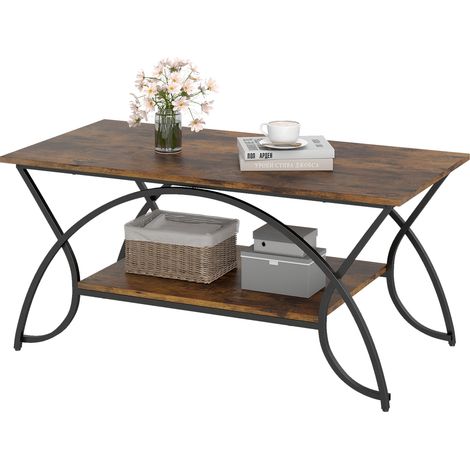 COSTWAY Modern Faux Marble Coffee Table 2-Tier Rectangular Accent Table-Brown (1/5)