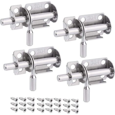 Lot de 4 verrous de porte coulissante en acier inox – Serrures intérieures et extérieures – Installation bilatérale – Résistance à la corrosion (1/5)