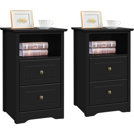 Yaheetech – Lot de 2 tables de nuit noir avec 2 tiroirs – Dimensions 40x35x60 cm – MDF pour rangement élégant et fonctionnel - NOIR 40 X