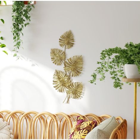Décoration murale feuilles de monstera en métal doré avec finition laquée, 83 x 39 cm (1/5)