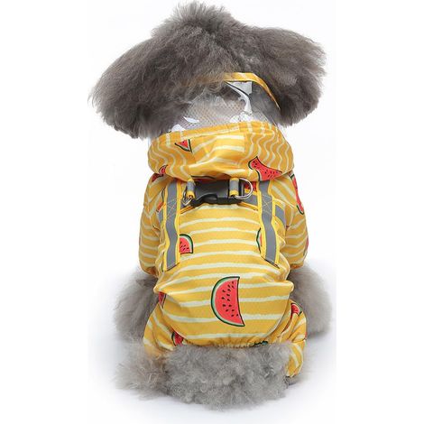 Imperméable pour Chien, Veste De Pluie pour Chien avec Capuche, Manteau Imperméable avec Trou De Laisse, Hoodie pour Chien avec des Bandes Réfléchissantes(XS, Jaune)