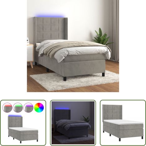 vidaXL LED-Streifen - Boxspringbett mit Matratze & LED Hellgrau 80x200 cm Samt (1/5)