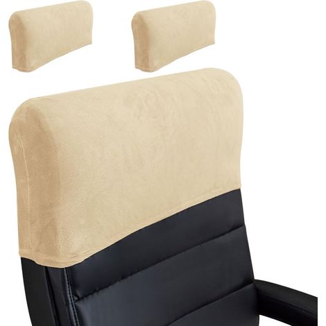 Housse d'appui-tête de Chaise de Bureau Extensible Couverture Appui-tête Fauteuil de Bureau Housse Protection pour Appui-tête de Chaise d'ordinateur Lavable 2 Pièces Velours-Beige-Jaune (1/4)