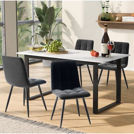 Ensemble table à manger extensible 4 chaises, table 140/180x80x75 cm, plateau MDF blanc, piètement métal noir, style moderne pour salle à manger - CHICFURN (1/5)