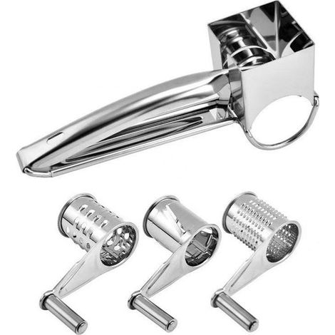 Grattugia per formaggio, grattugia multifunzione, grattugia/macinino in acciaio inox, ruotabile manualmente con maniglia girevole facile da usare, 3 superfici di taglio per formaggi a pasta dura, 20,5 (1/5)