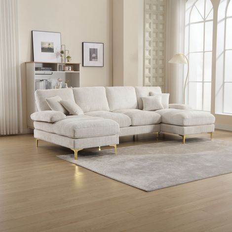 (Ancien SKU:W1880S00027) Grand canapé sectionnel moderne en chenille en U avec deux méridiennes pour salon, chambre, bureau, appartement, villa, maison, près de la cheminée (1/5)