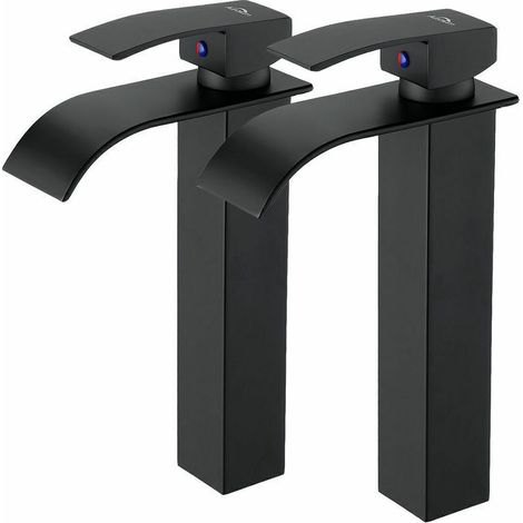 Modern waterfall bathroom taps, in black brass, with mixer for hot and cold water, available in G 3/8.