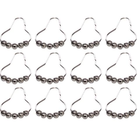Set of 12 rust-resistant metal shower curtain hooks – sturdy gliders for bathroom curtain rods, easy to install, silver (1/5)