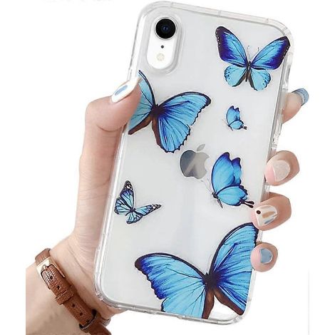 Coque compatible avec iPhone XR avec un joli papillon bleu transparent pour filles et femmes (1/5)