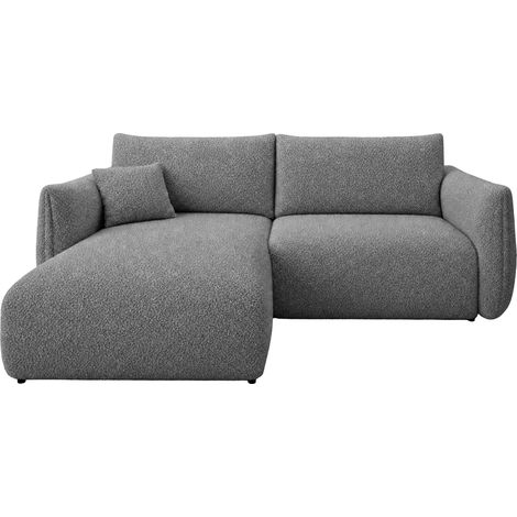 ELIO MINI - Canapé d'angle convertible tissu bouclette 3 places Gris (1/5)