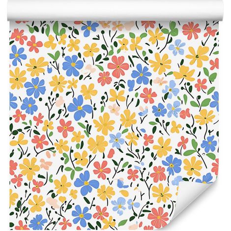 Papier peint fleuri crème, gris clair et blanc pour salon et chambre 50x1000 cm (1/5)