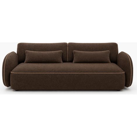 ORIA mit Schlaffunktion – Melange Braun Modernes Sofa aus trendigem Bouclé-Stoff mit dekorativer Keder, Liegefläche: 204 × 144 cm (1/5)