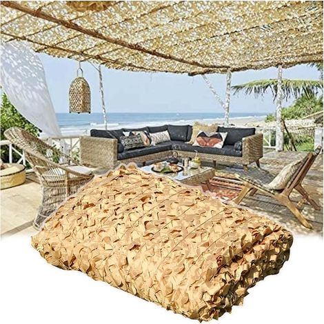 Voile d'ombrage camouflage beige 2x10m, filet de protection solaire militaire pour pergola, toile de camouflage sable, brise-vue extérieur résistant UV, lot de 1. (1/3)