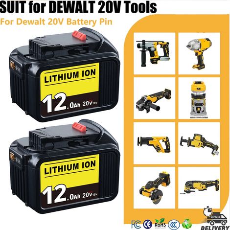 2 Pcak 12.0Ah 20v DCB200 remplacer pour Dewalt 20v batterie broche DCB204 DCB205 li-on Battey adapté aux outils électriques sans fil (1/5)