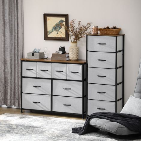 Kommode mit 8 Schubladen, Aufbewahrungsmöbel mit faltbaren Stoffschubladen – schwarzes Stahlgestell – 100 x 30 x 78 cm