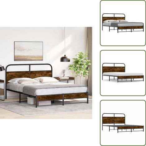 Cadre de lit sans matelas 150x200 cm chêne fumé bois ingénierie - Cadre De Lit - Cadres De Lit - Meuble De Chambre À Coucher - Lit (1/5)