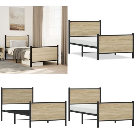 Cadre de lit en métal sans matelas chêne sonoma 80x200 cm - Cadre De Lit - Lit Simple - Lit En Métal - Lit Chêne Sonoma - Meuble Chambre - Home & Living (1/5)