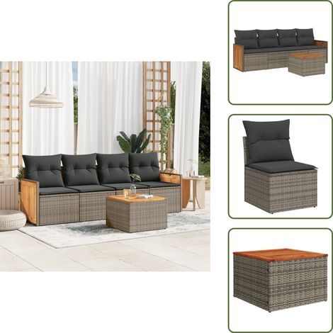 Salon de jardin 5 pcs avec coussins gris résine tressée - Ensemble Salon De Jardin - Meuble De Jardin - Mobilier Extérieur - Salon De Jardin Pliable - Set Salon De Jardin (1/5)